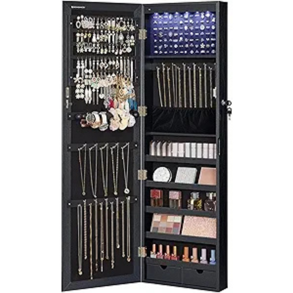 Songmics 6 LEDs 47.2'' Lockable Mirror Jewelry Cabinet