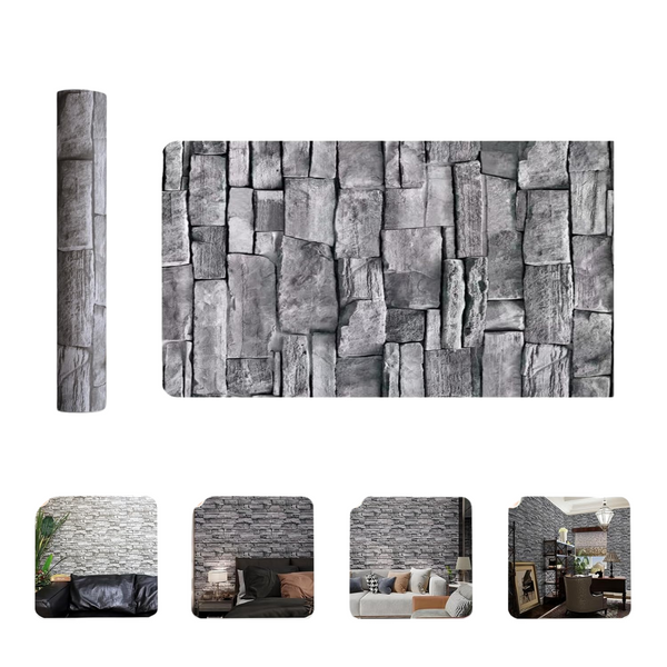 17.7"x 394" Auxua Peel and Stick Grey Brick Wallpaper