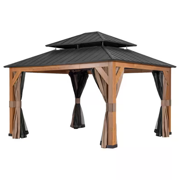 15ft x 13ft Wood Grain Aluminum Roof Gazebo