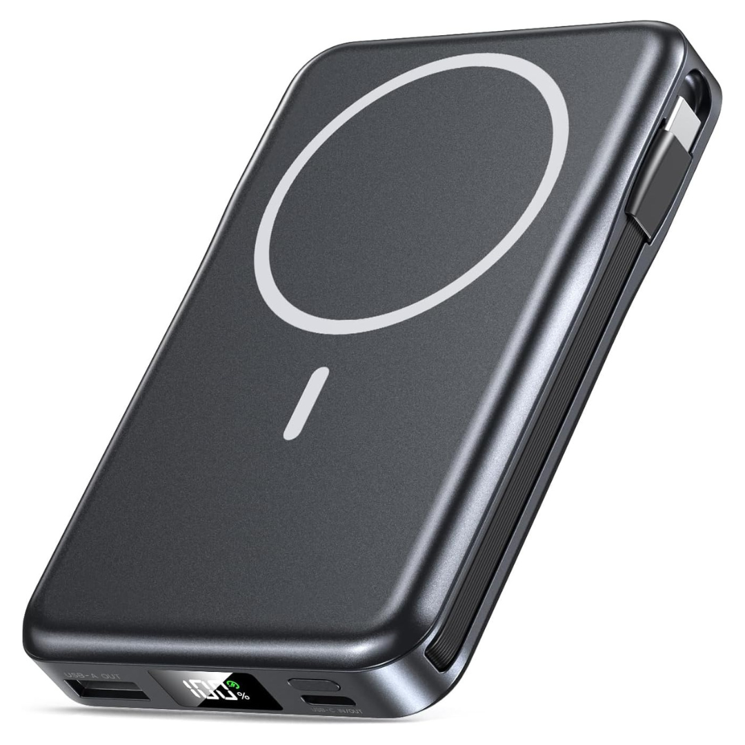 10000mAh Aobbow Magsafe Wireless 20W Power Bank W/ Built-in Cable Pack