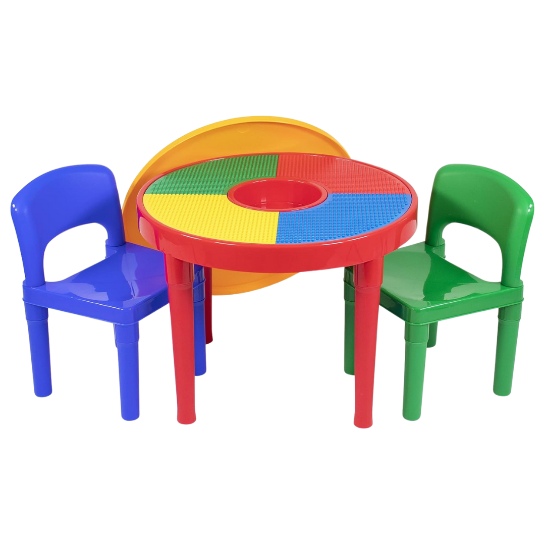 Humble Crew Kids 2-in-1 Plastic Building Blocks Activity Table And 2 Chairs Set