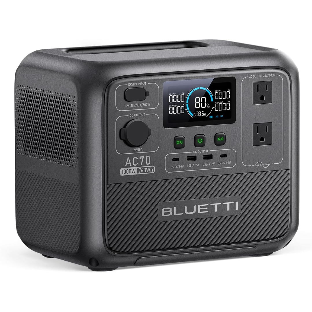768Wh 1000W Bluetti LiFePO4 AC70 LiFePO4 Portable Power Station