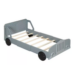 Gray Wood Frame Twin Size Platform Bed With Wheels