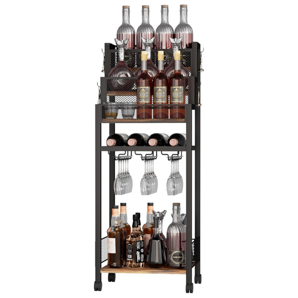 Pteteies Adjustable Storage Rolling Wine Rack With Wheels