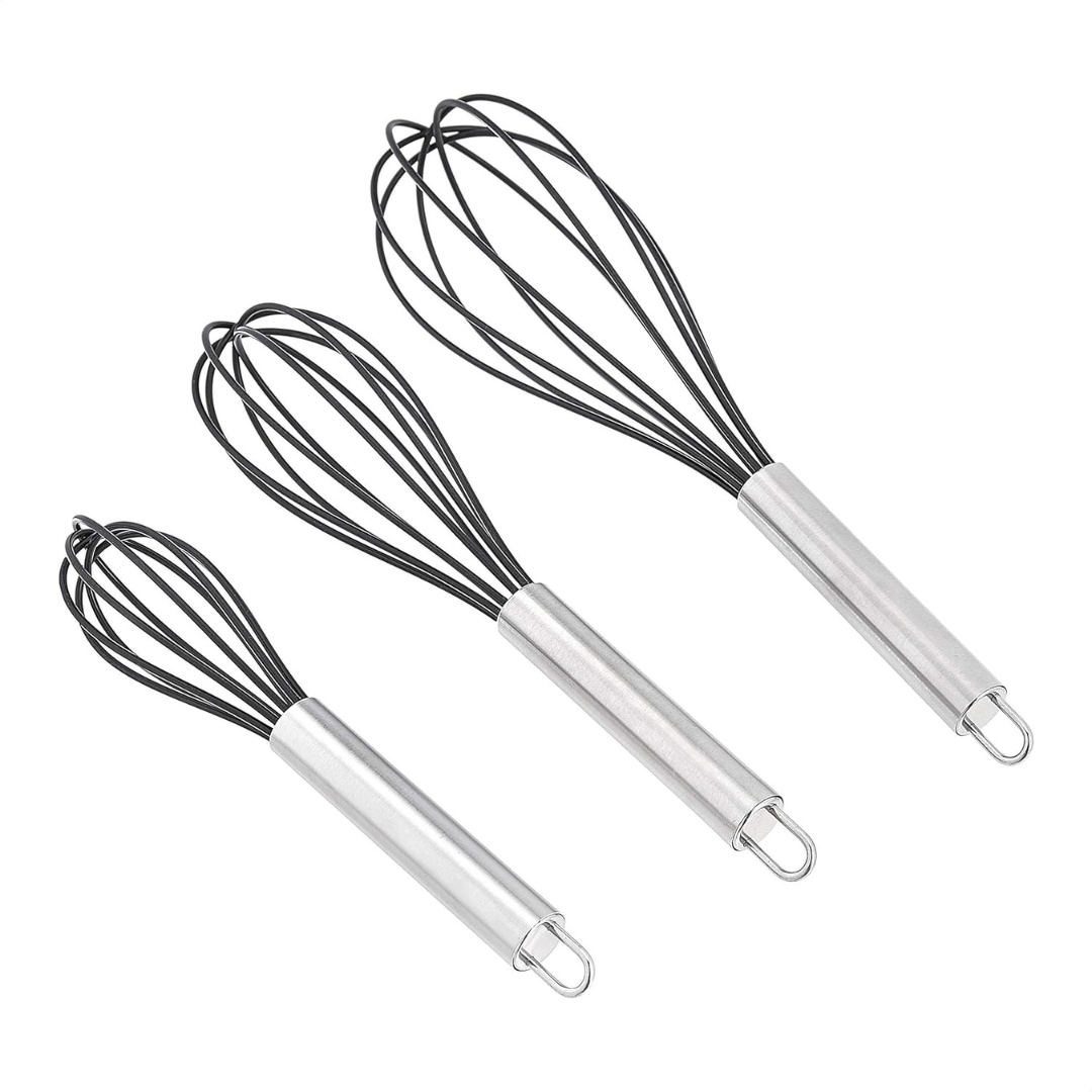 3-Pack AmazonCommercial Stainless Steel And Silicone Non-Stick Whisk Set