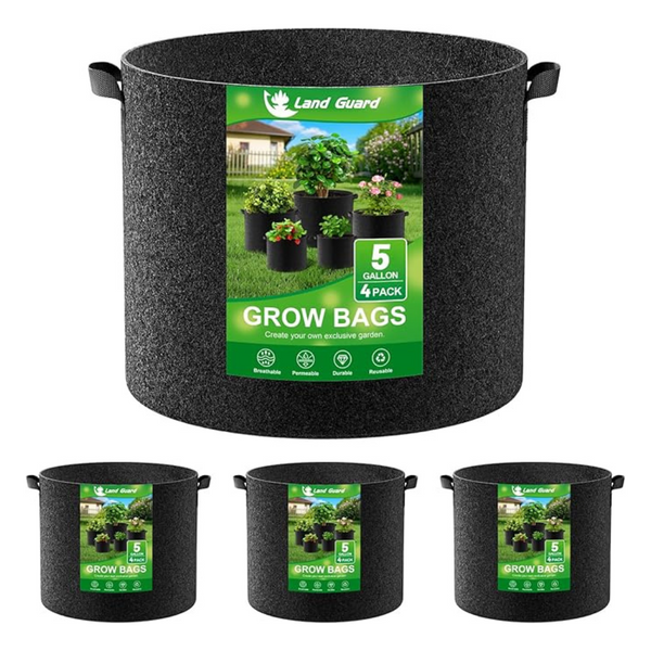 4-Pack 5 Gal Fabric 300G Thickened Nonwoven Plant Grow Bags