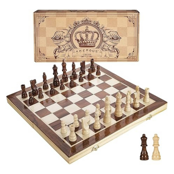 Amerous 15" Magnetic Wooden Handmade Portable Travel Chess Set