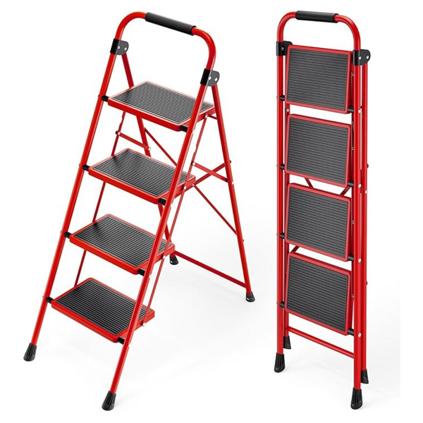 KINGRACK Small Steel Folding 4-Step Ladder