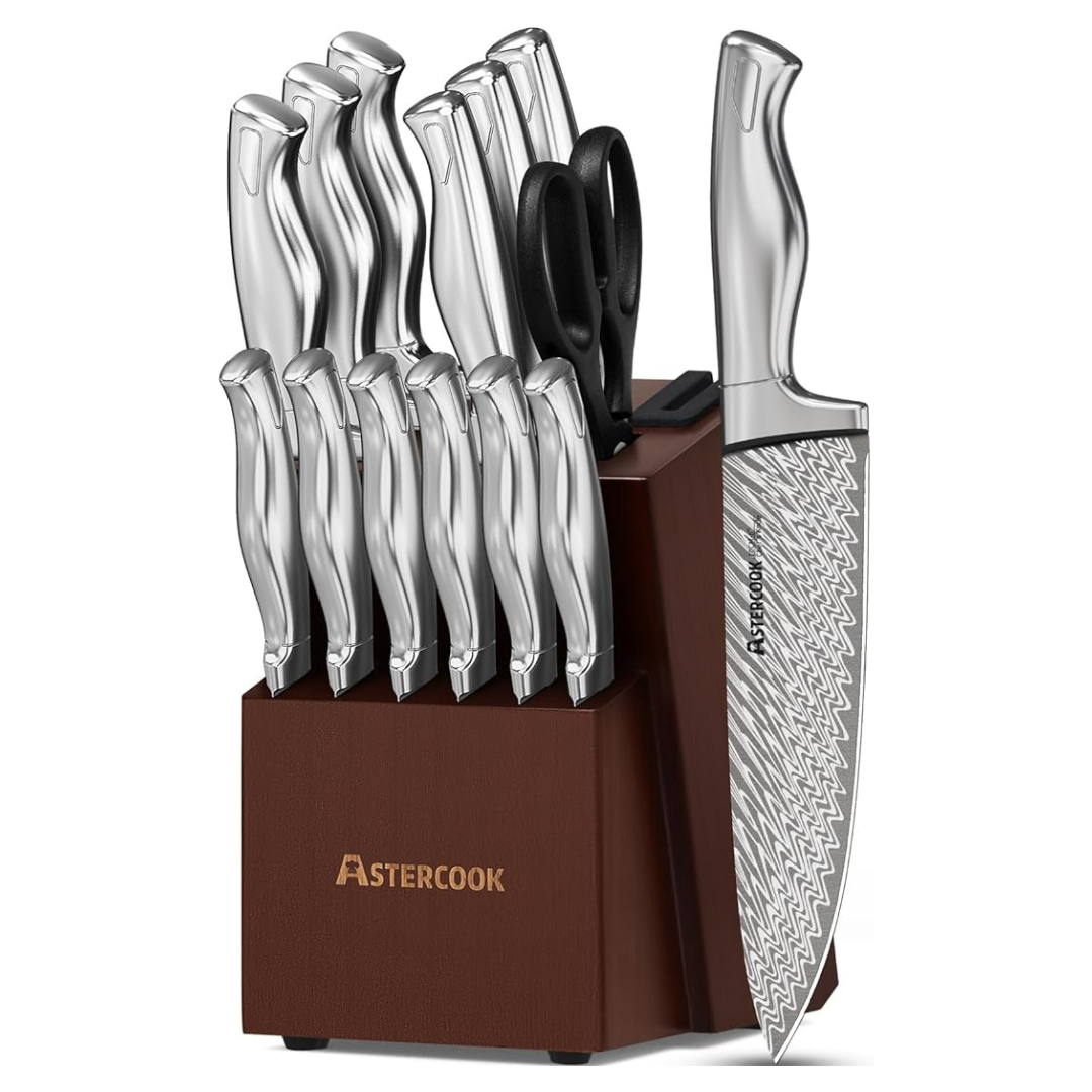 15-Piece Damascus Kitchen Knife Set With Block