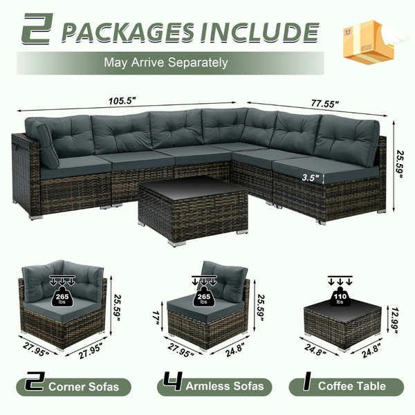 Segmart 7-Piece Outdoor Rattan Sectional Sofa Set (various)