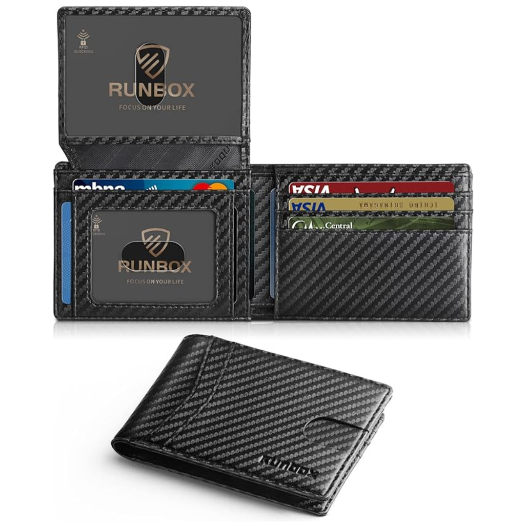 Runbox Men's 15-Card Holder Slim Rfid Leather Wallets w/ 2 ID Window