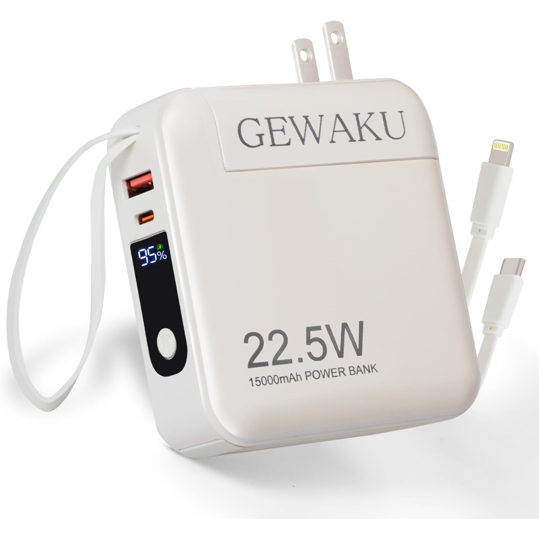 22.5W Fast Charging Built-in Cable and AC Wall Plug