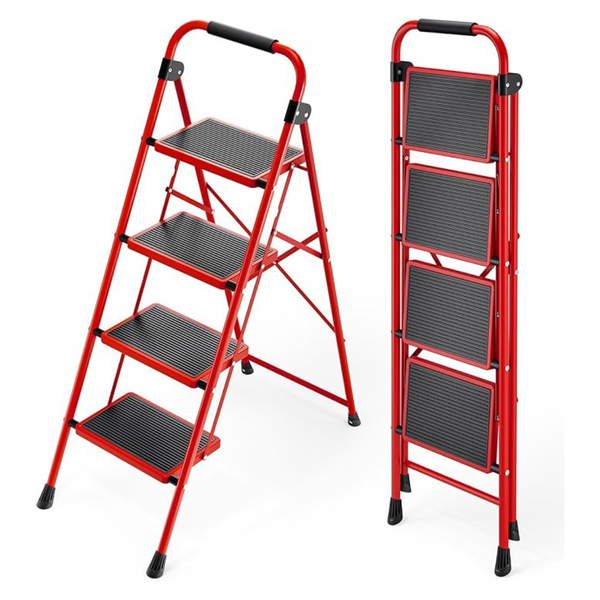 KINGRACK Small Steel Folding 4-Step Ladder