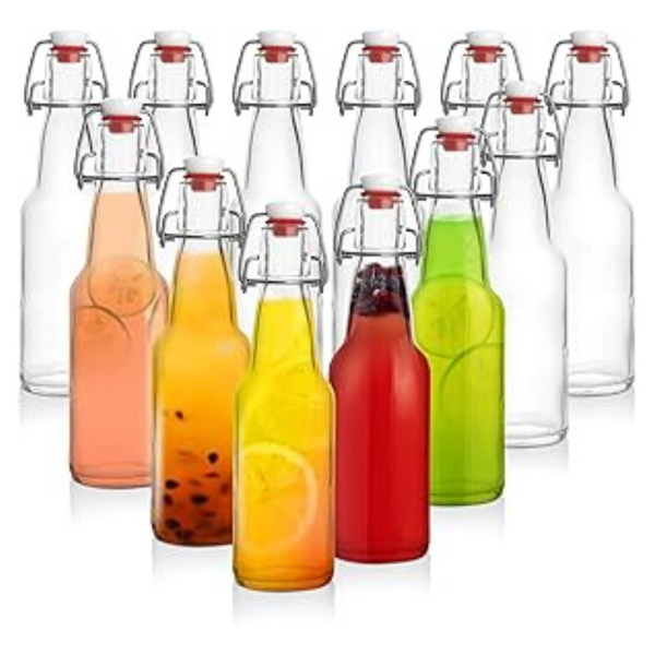 12-Pack 12oz Flip Top Clear Glass Beer Bottles