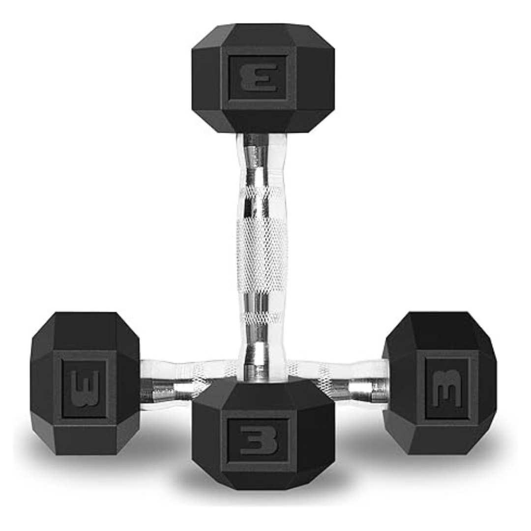 Pair Of 3-Lbs Cast Iron Weight Rubber Grip Dumbbells Set