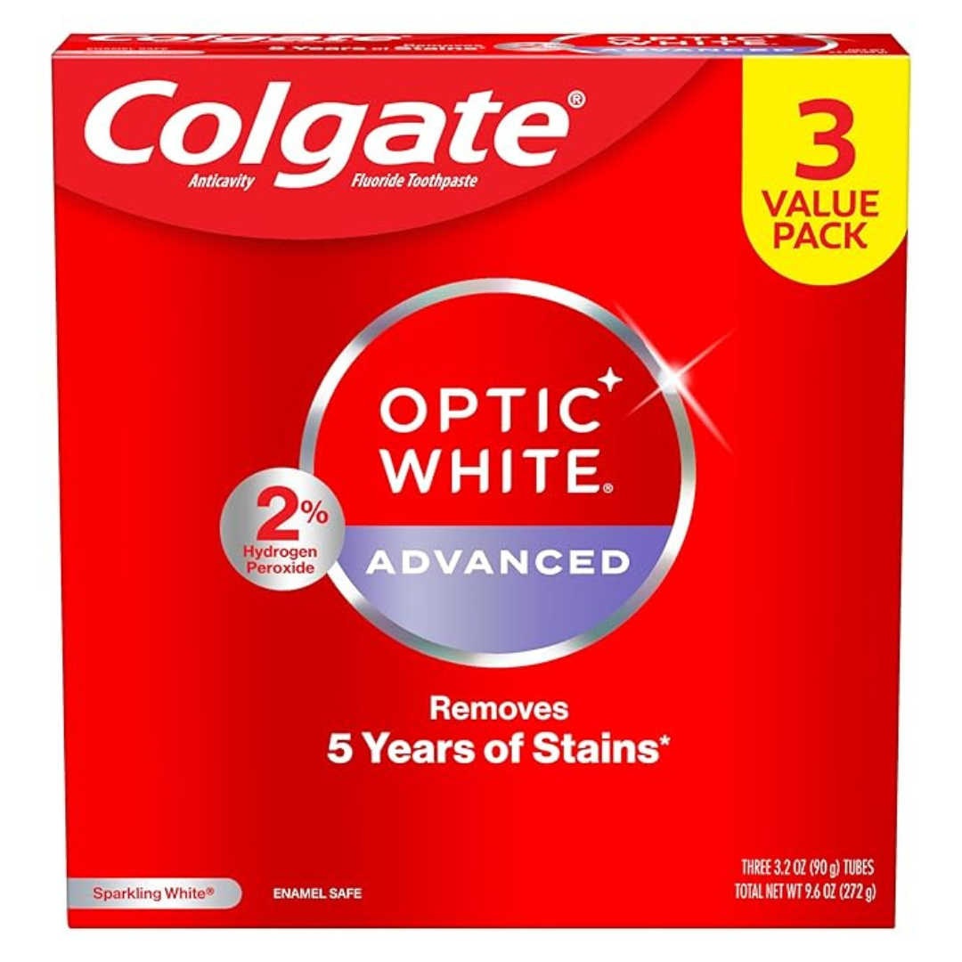 Colgate Optic White Advanced Hydrogen Peroxide Toothpaste, Teeth Whitening Toothpaste Pack (3 Pack)