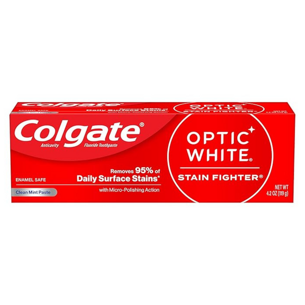 Colgate Optic White Stain Fighter Whitening Toothpaste, Clean Mint Flavor (4.2 Oz Tube)