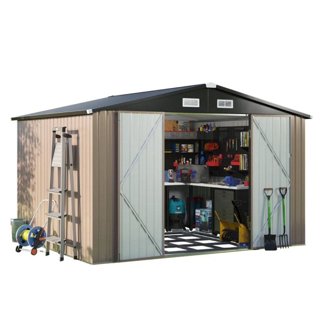 10 Ft. W x 8 Ft. D Metal Storage Shed With Metal Base Frame Kit