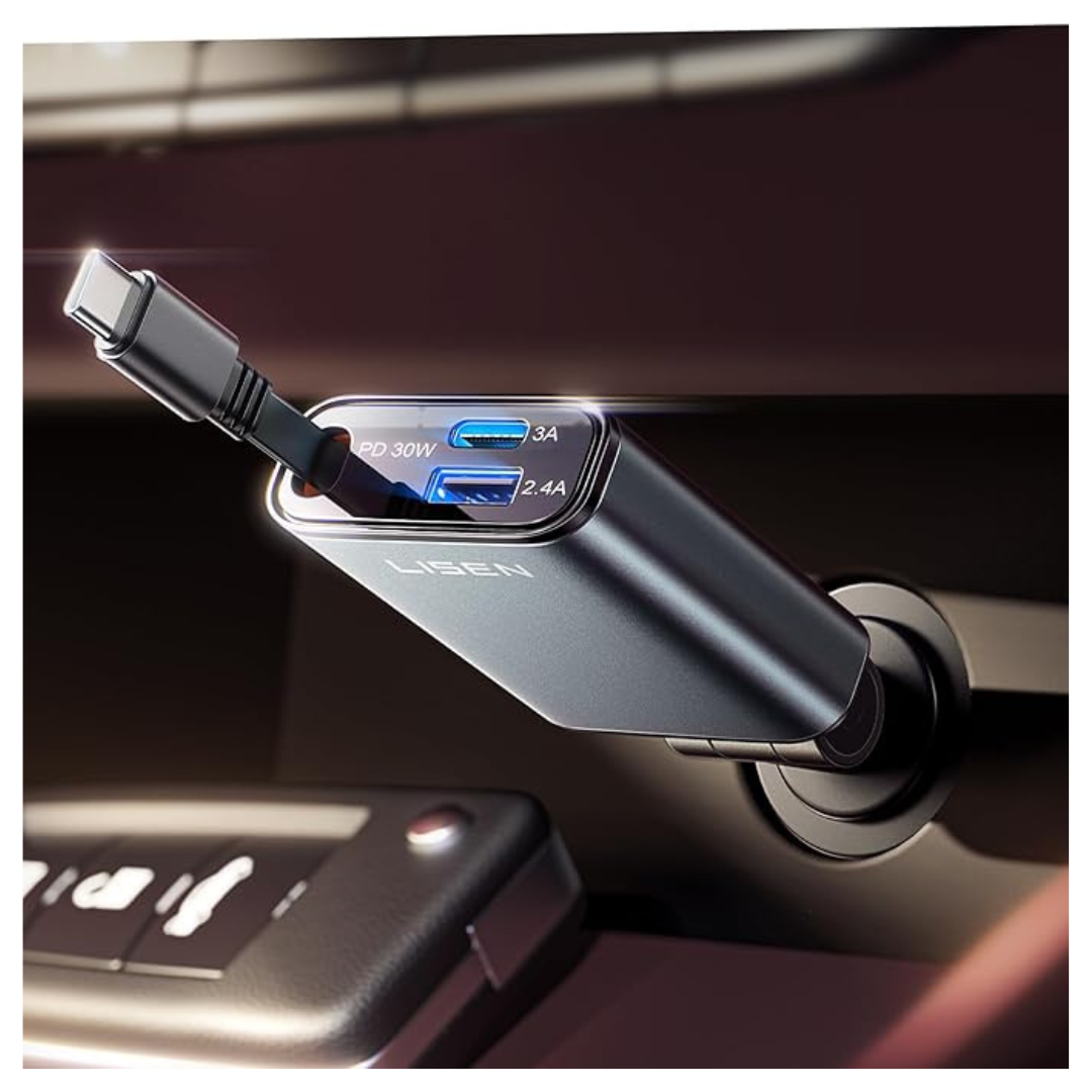 57W Lisen Retractable USB-C Fast Charging Car Charger