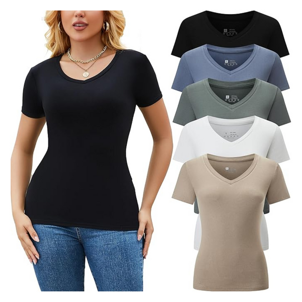 5-Pack Vomidia Short Sleeve V Neck Women's T-Shirt