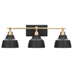 3-Light Black Bathroom Vanity Lights With Gold Socket