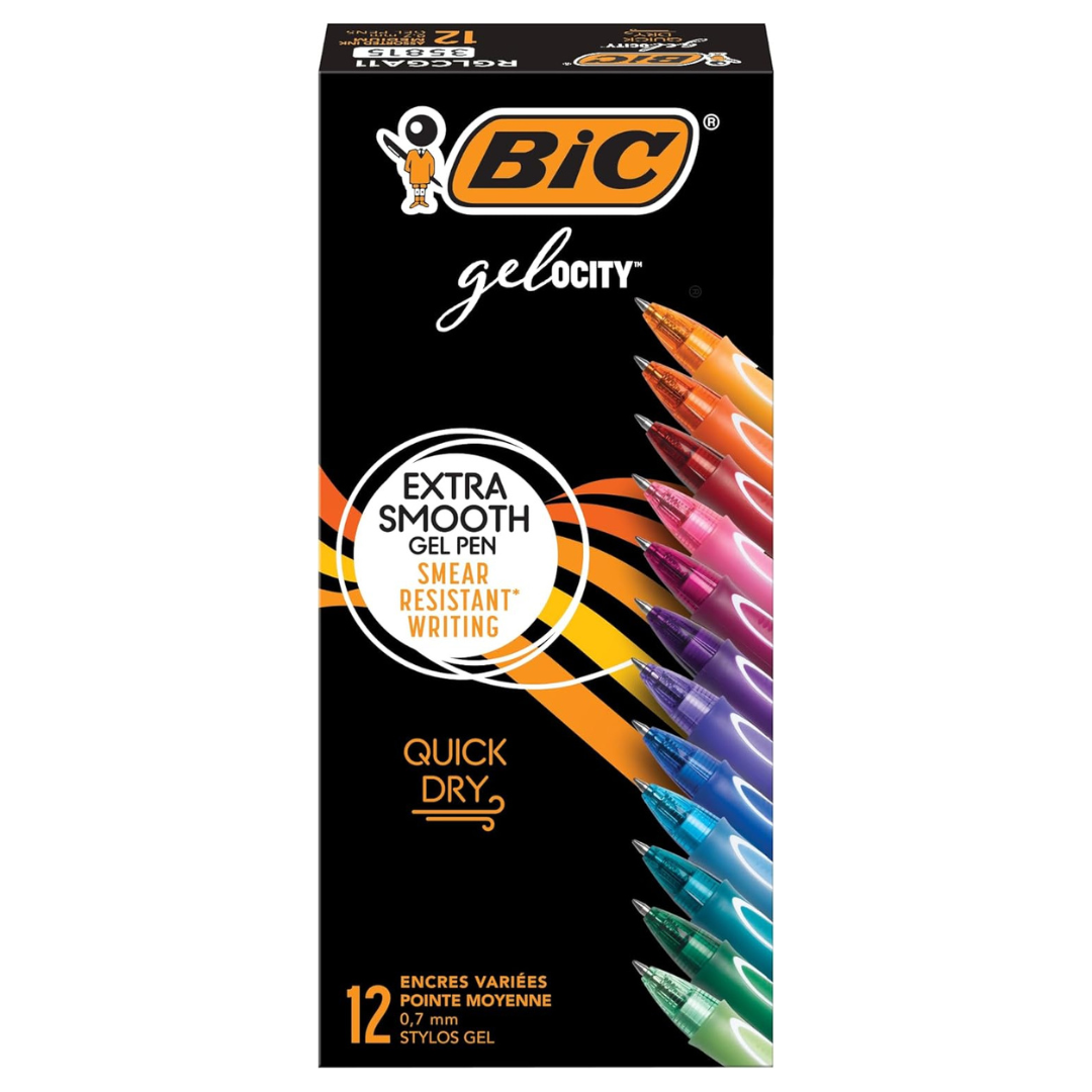 12-Count BIC Gelocity Quick Dry 0.7mm Medium Point Gel Pens