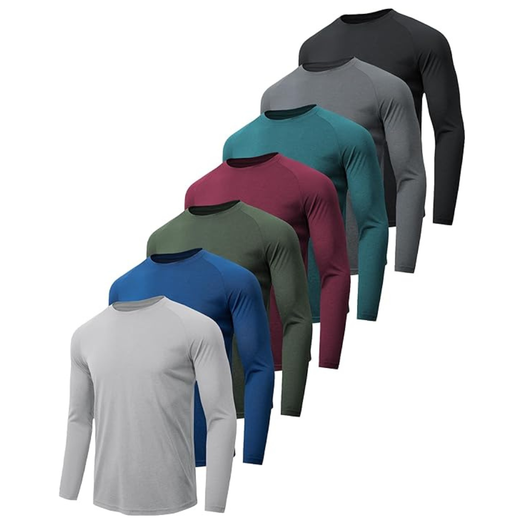 7-Pack Men's Long Sleeve Quick Dry Moisture Shirts
