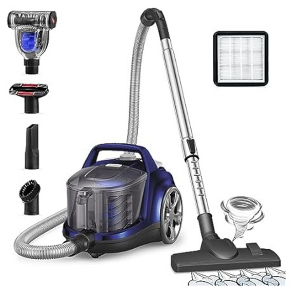 Aspiron 3.7QT Large Dust Cup 5 Tools, HEPA Filter Canister Vacuum Cleaner