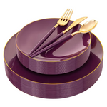 Liacere 150 Pcs Purple And Gold Plastic Dinnerware Set (Service For 30)
