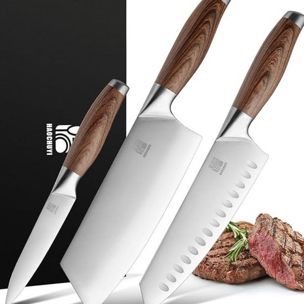 3-Piece Professional Ultra-Sharp Chef Knife Set w/Ergonomic Steel Handle