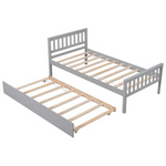 SPOFLYINN Twin Size Platform Bed With Trundle Headboard
