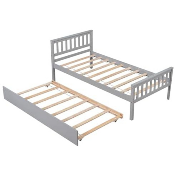 SPOFLYINN Twin Size Platform Bed With Trundle Headboard
