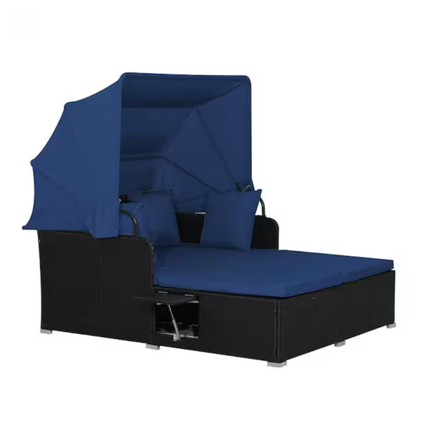 Wicker Outdoor Day Bed With Retractable Canopy