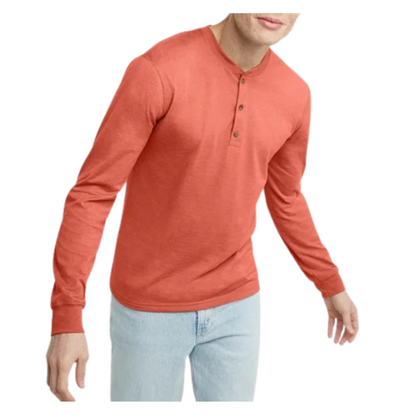 Hanes Originals Ringspun Cotton Three Button Long Sleeve Men's Shirt (Select Colors/Sizes)