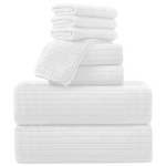 8 pc White Stripe Oversized Bath Sheet & Jumbo Towel Set
