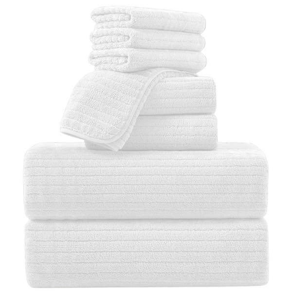 8 pc White Stripe Oversized Bath Sheet & Jumbo Towel Set