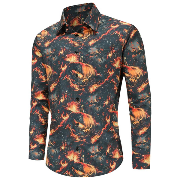 Men's Pumpkin Long Sleeve Button Down Shirts (Various Colors)