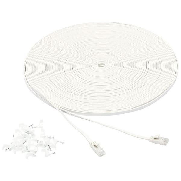 100ft Amazon Basics RJ45 Cat 6 Flat Ethernet Patch Cable W/ 25 Nails