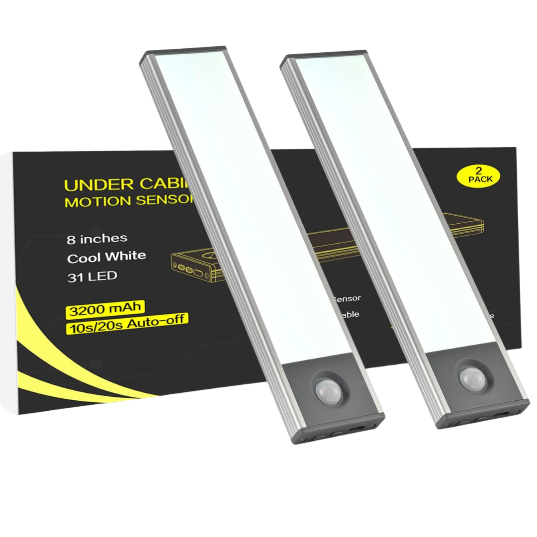 2-Pack 8" Rechargeable Battery Operated Under Cabinet Lights