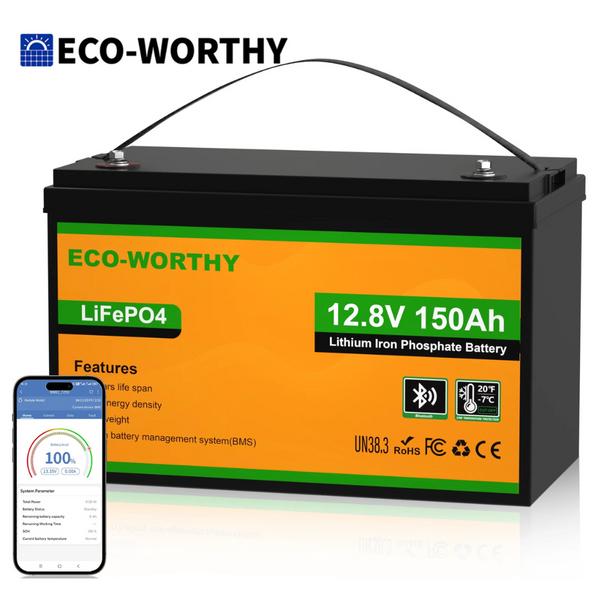 ECO-WORTHY 1920Wh 12V 150Ah LiFePO4 Lithium Battery Bluetooth Monitoring For RV
