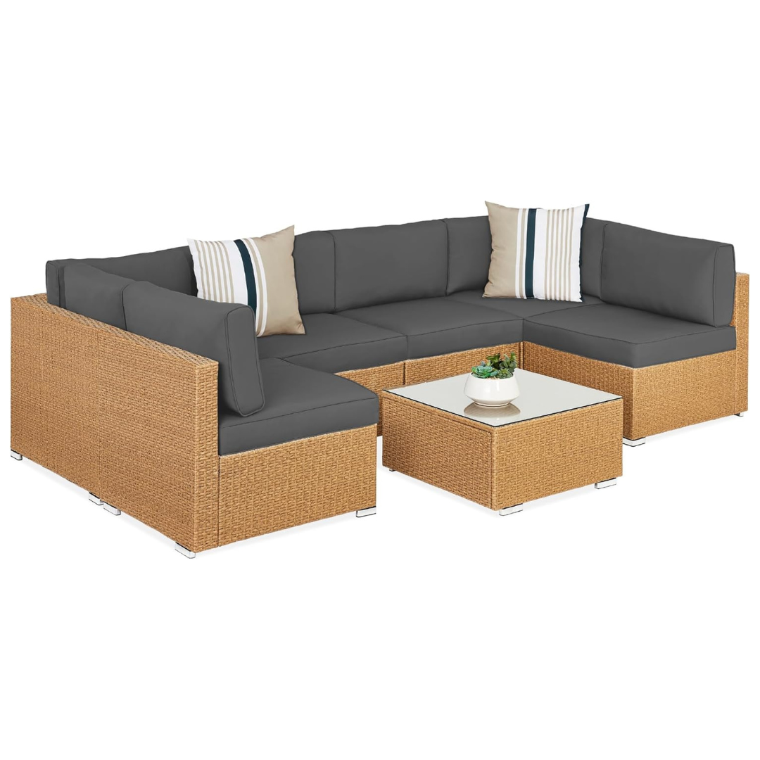 7-Piece Modular Outdoor Sectional Wicker Patio Conversation Set