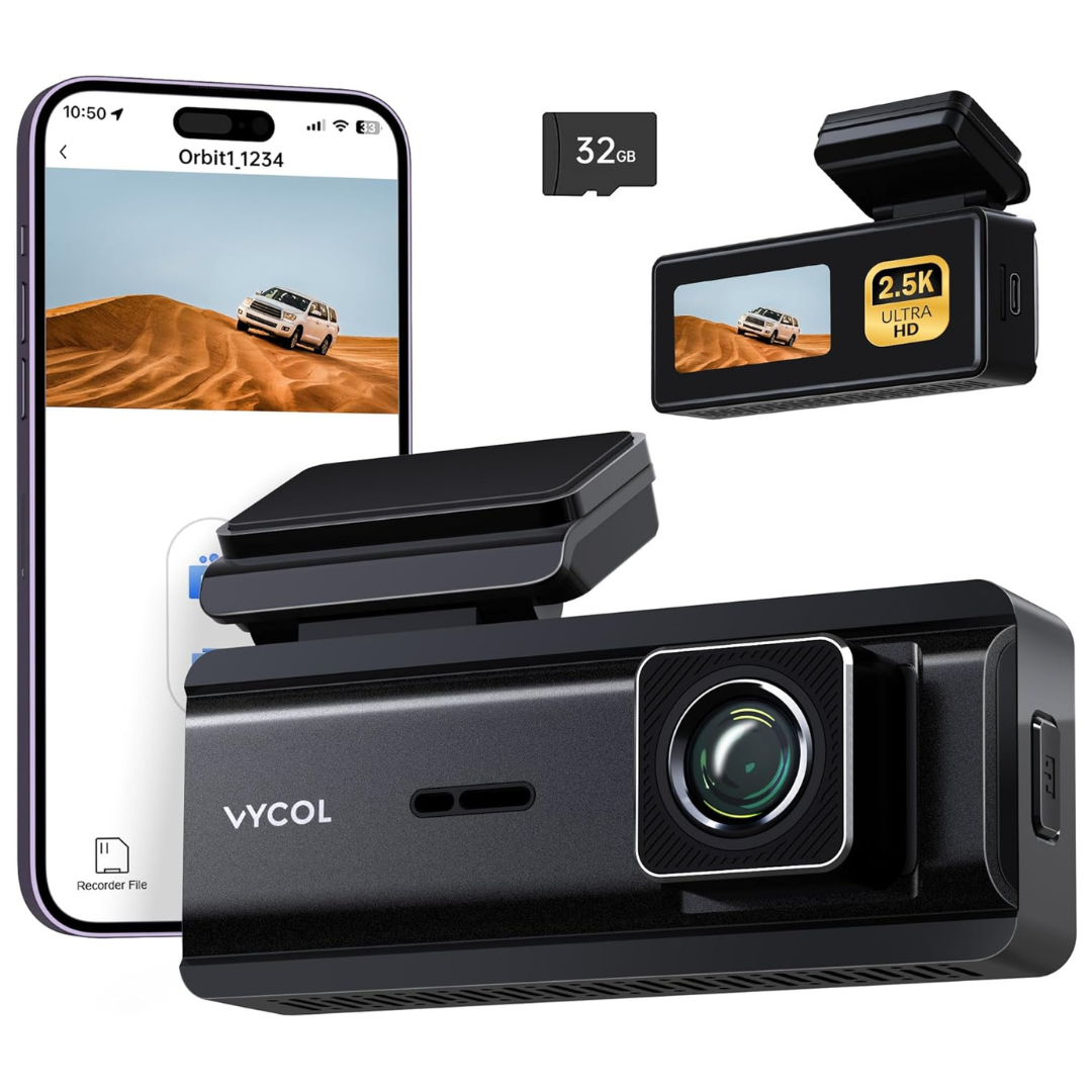 VYCOL 2.5K WiFi Mini Dash Cam With Night Vision 32GB Card