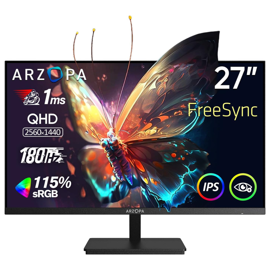 Arzopa 27" 2K QHD 180Hz 1ms HDR10 IPS Adaptive-Sync Gaming Monitor
