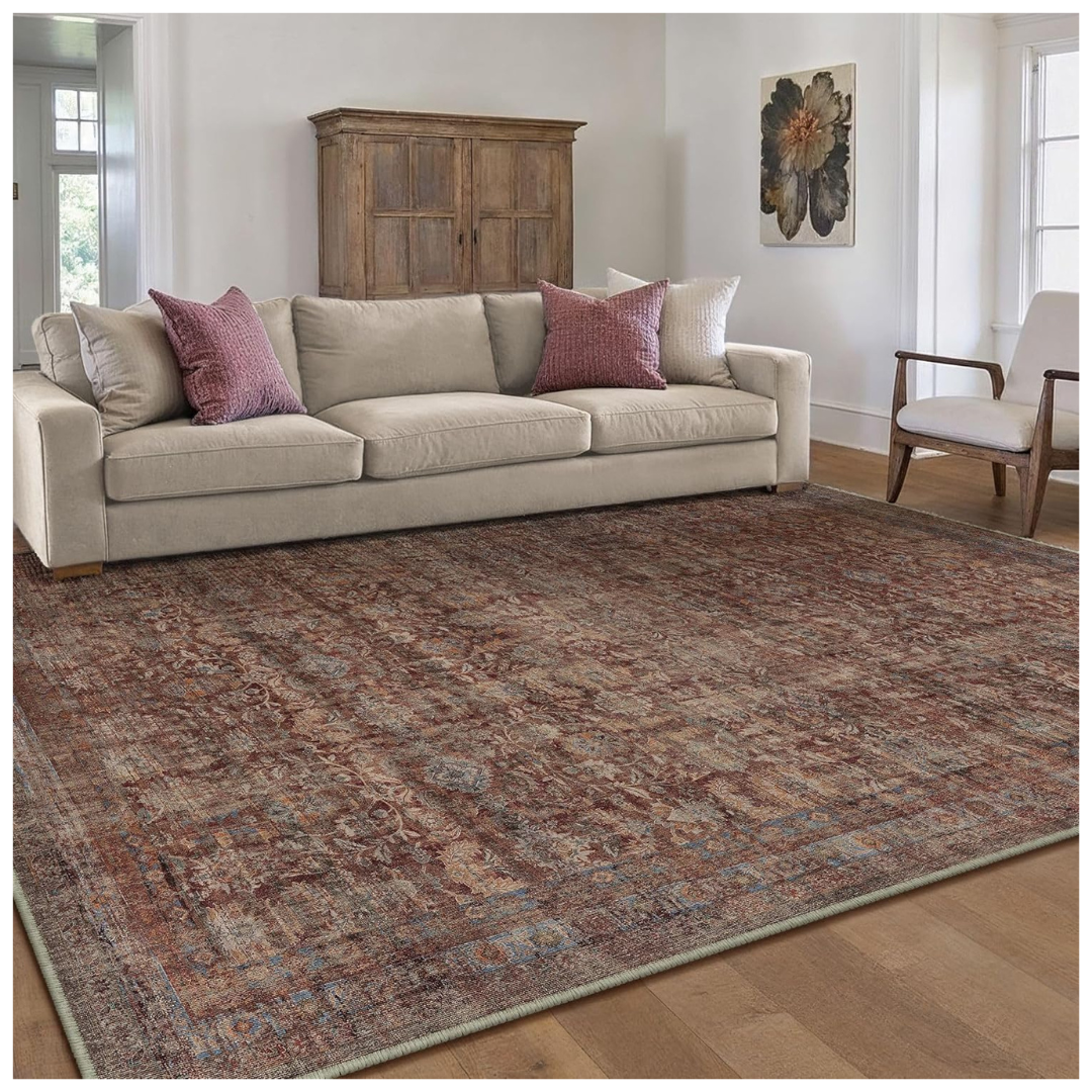 5' x 7' Non Slip Low Pile Washable Neutral Area Rug