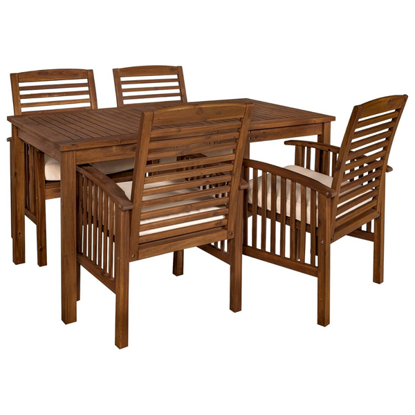 Walker Edison Rendezvous Modern 5 Piece Solid Acacia Wood Outdoor Dining Set, Set Of 5