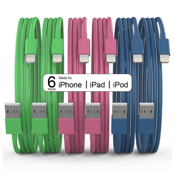 6-Pack Apple MFi Certified Fast Charging Lightning Cables (3/3/6/6/6/10ft)