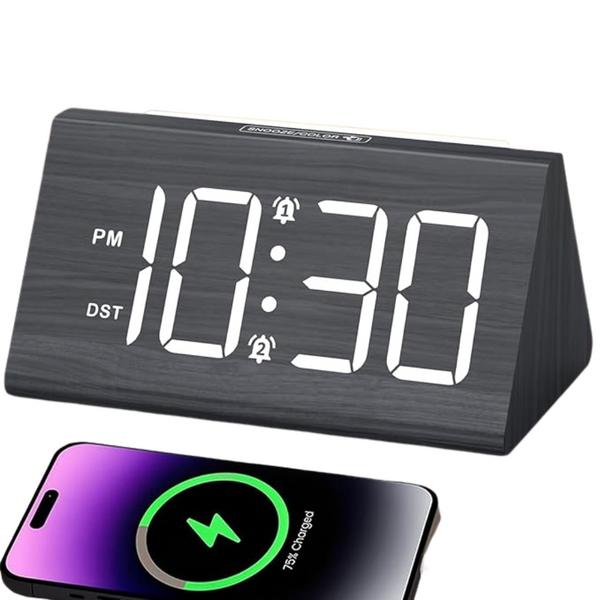 Wooden Large Numbers Digital Alarm Clocks with 7 Colors Ambient Light