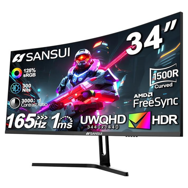 Sansui ES-G34C5 34" Curved WQHD 165Hz 1ms HDR Freesync Gaming Monitor