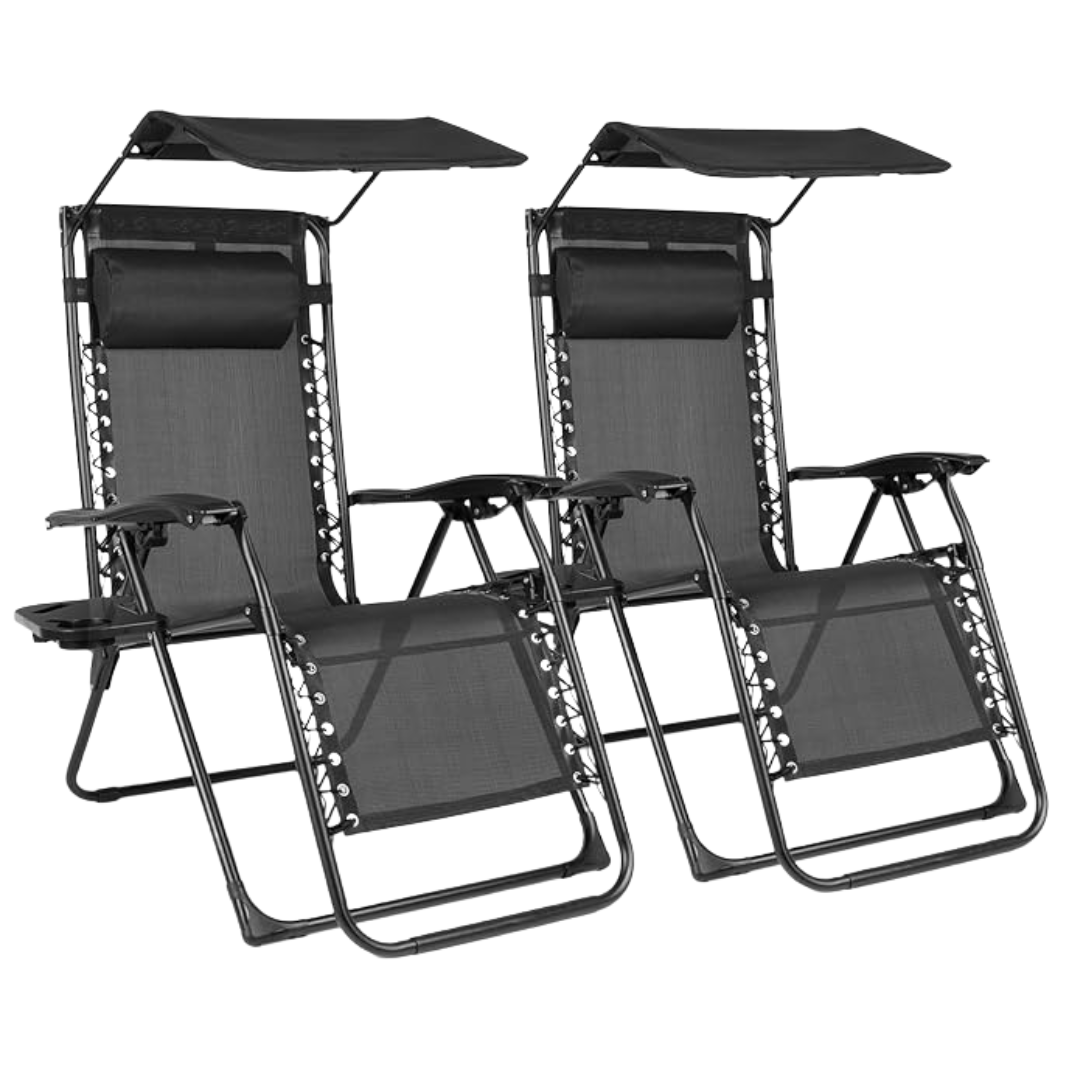 Set Of 2 Zero Gravity Patio Lounge Chairs With Canopy Shade