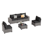 6-Piece L-Shaped Wicker Patio Sectional Furniture Set